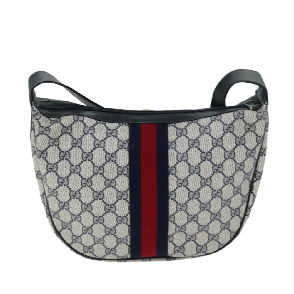 GUCCI GG Supreme Sherry Line Shoulder Bag PVC Navy Red 10 2 3840 Auth yk12637 - Picture 2 of 16